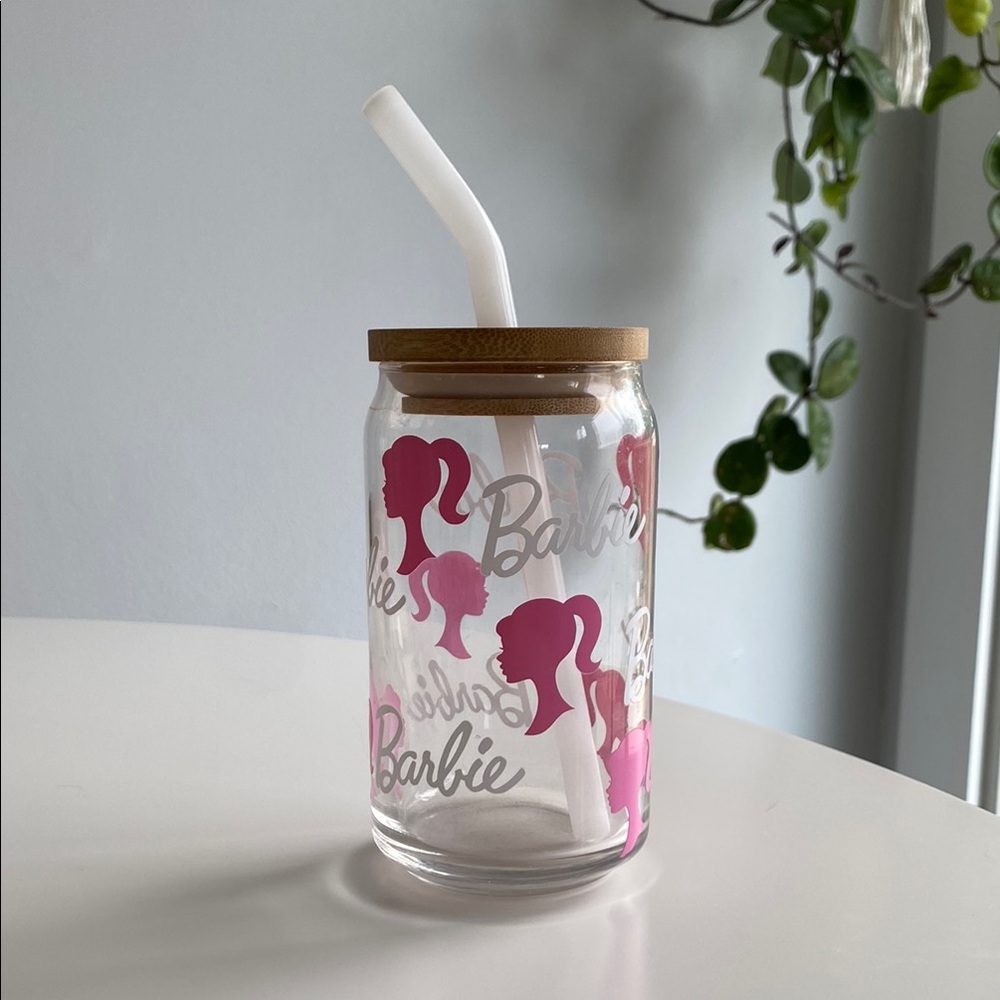 Barbie Glass Tumbler with Straw